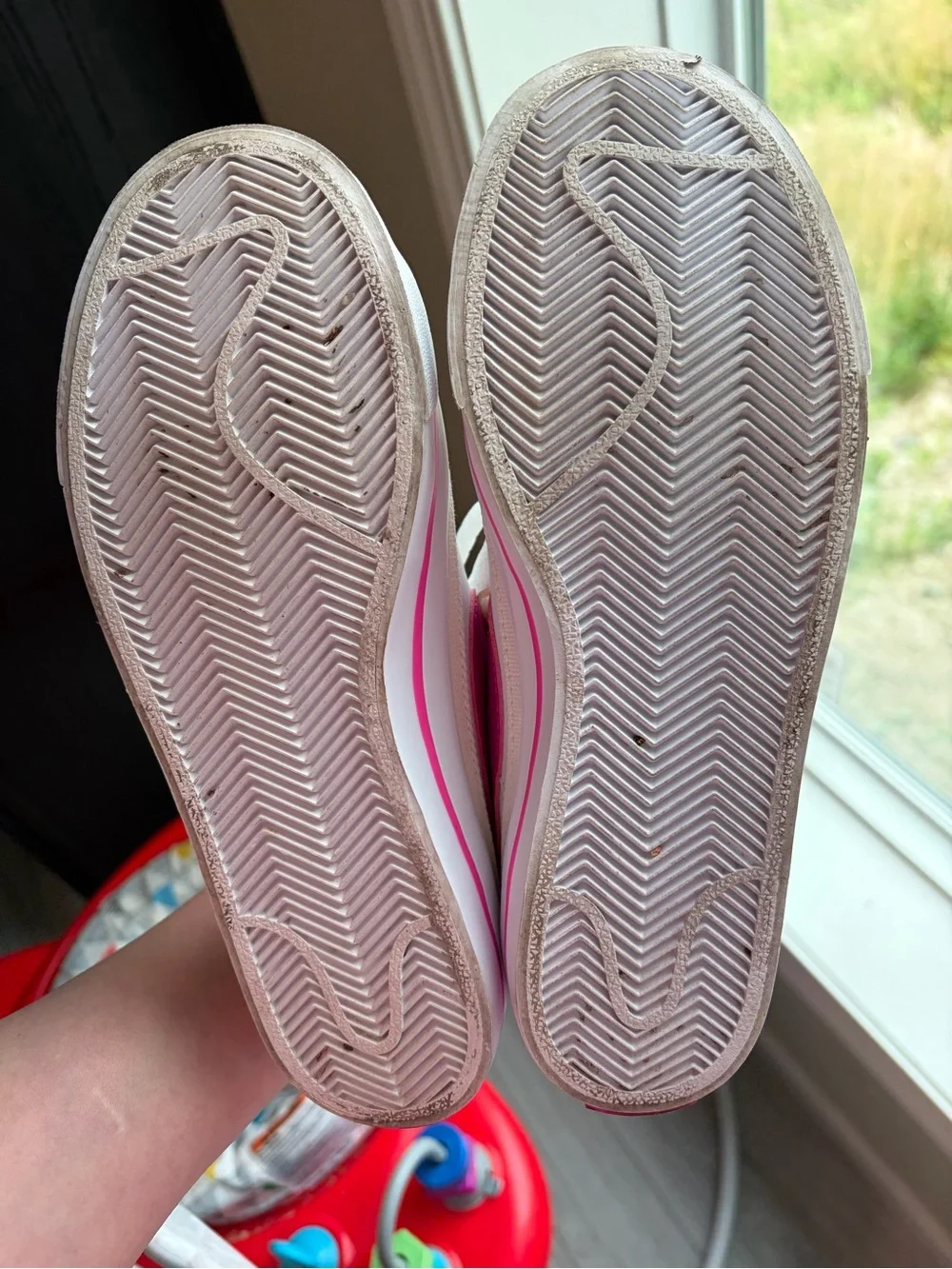 Nike White Sneakers with Pink Swoosh and Accent Stripe